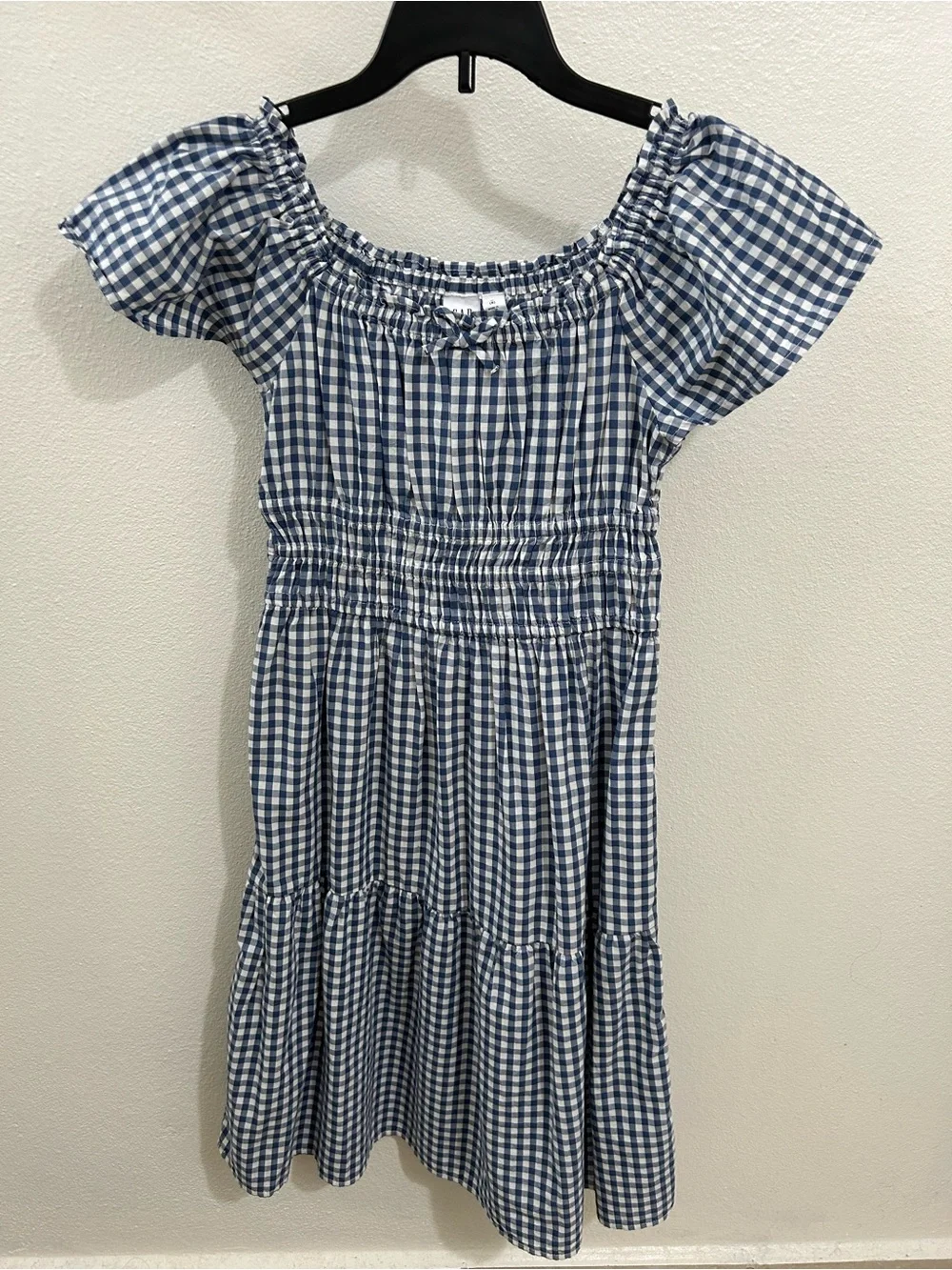 GAP Blue and White Gingham Smocked Tiered Dress